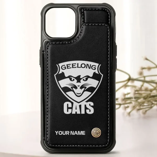 AFL Geelong Cats Personalized Name - Leather Flip Wallet Phone Case HOAFL010725LPC02GEEL - Black - Image 3