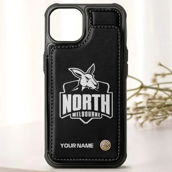 AFL North Melbourne Kangaroos Personalized Name - Leather Flip Wallet Phone Case HOAFL010725LPC02NMFC - Black - Image 3