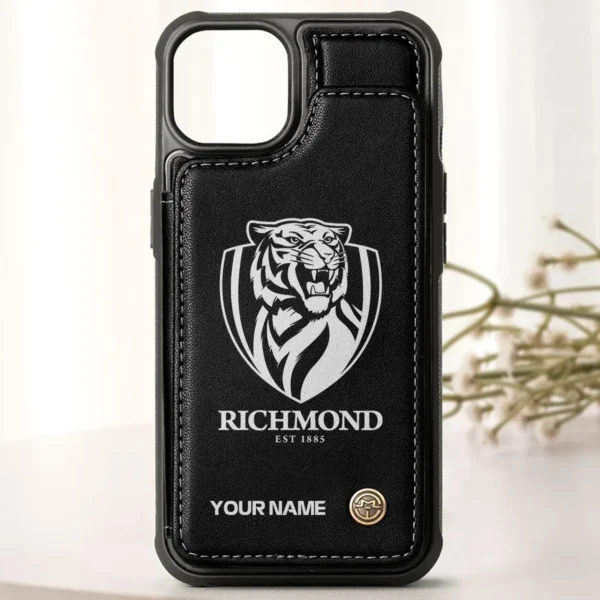 AFL Richmond Tigers Personalized Name - Leather Flip Wallet Phone Case HOAFL010725LPC02RICH - Black - Image 3