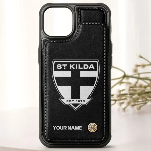 AFL St Kilda Saints Personalized Name - Leather Flip Wallet Phone Case HOAFL010725LPC02STK - Black - Image 3