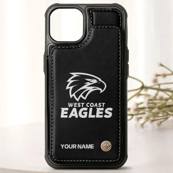 AFL West Coast Eagles Personalized Name - Leather Flip Wallet Phone Case HOAFL010725LPC02WCE - Black - Image 3