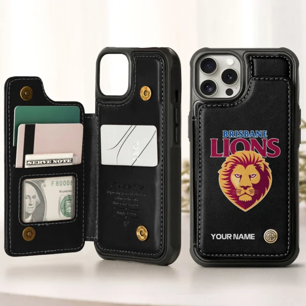 AFL Brisbane Lions Personalized Name - Leather Flip Wallet Phone Case HOAFL010725LPC01BL - Black
