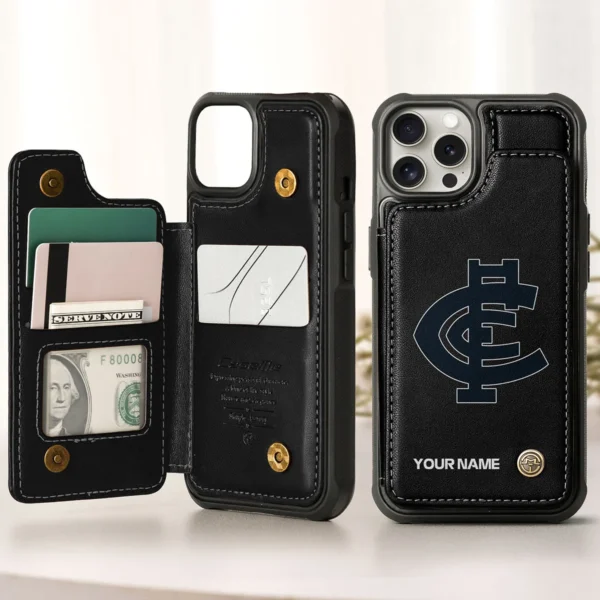 AFL Carlton Blues Personalized Name - Leather Flip Wallet Phone Case HOAFL010725LPC01CARL - Black