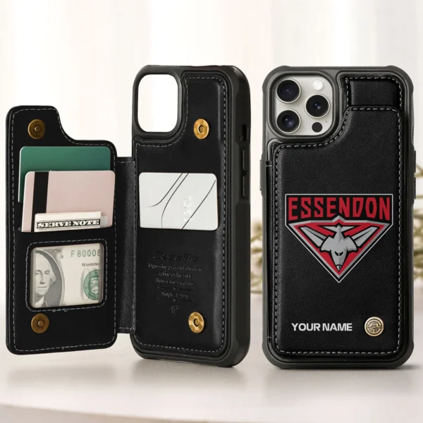 AFL Essendon Bombers Personalized Name - Leather Flip Wallet Phone Case HOAFL010725LPC01ESS - Black