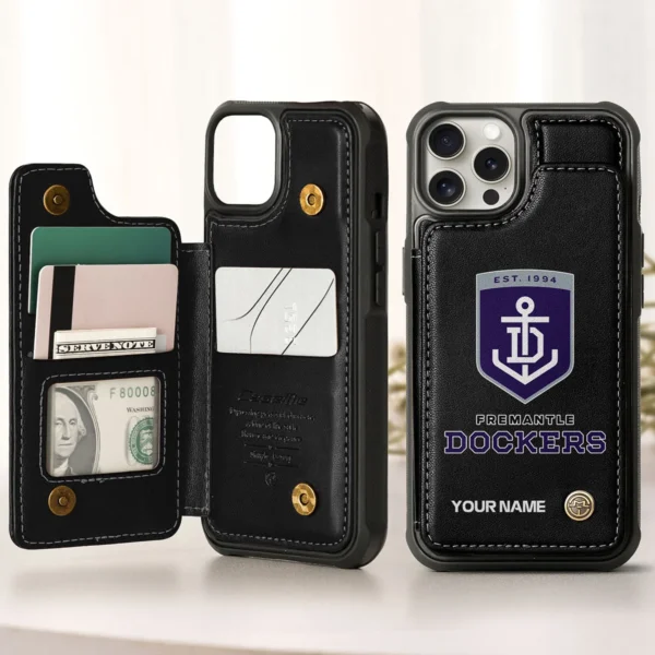 AFL Fremantle Dockers Personalized Name - Leather Flip Wallet Phone Case HOAFL010725LPC01FRE - Black
