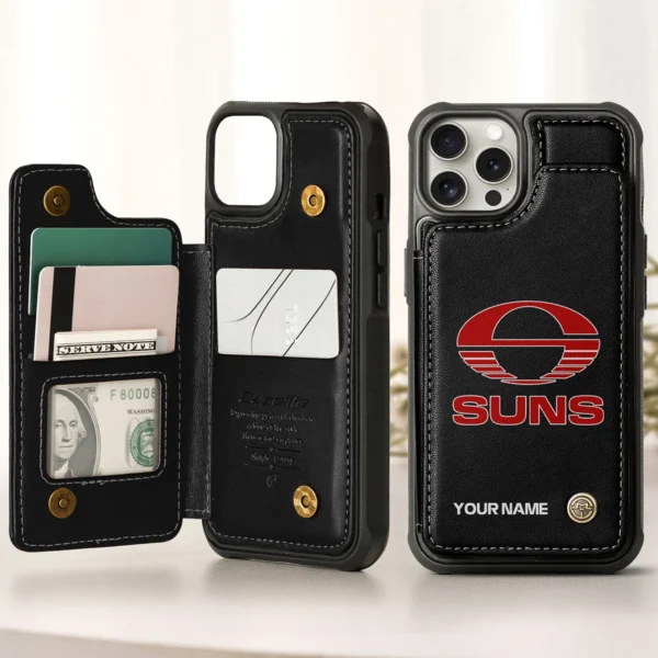 AFL Gold Coast SUNS Personalized Name - Leather Flip Wallet Phone Case HOAFL010725LPC01GCFC - Black