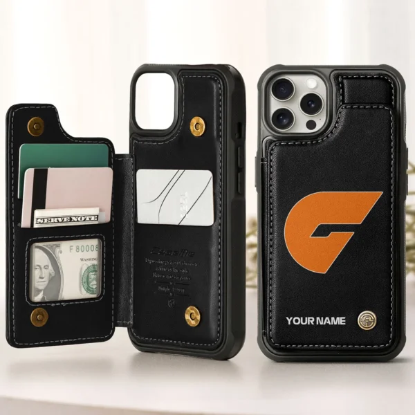 AFL GWS Giants Personalized Name - Leather Flip Wallet Phone Case HOAFL010725LPC01GWS - Black