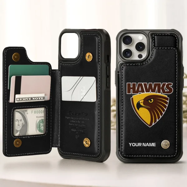 AFL Hawthorn Hawks Personalized Name - Leather Flip Wallet Phone Case HOAFL010725LPC01HAW - Black