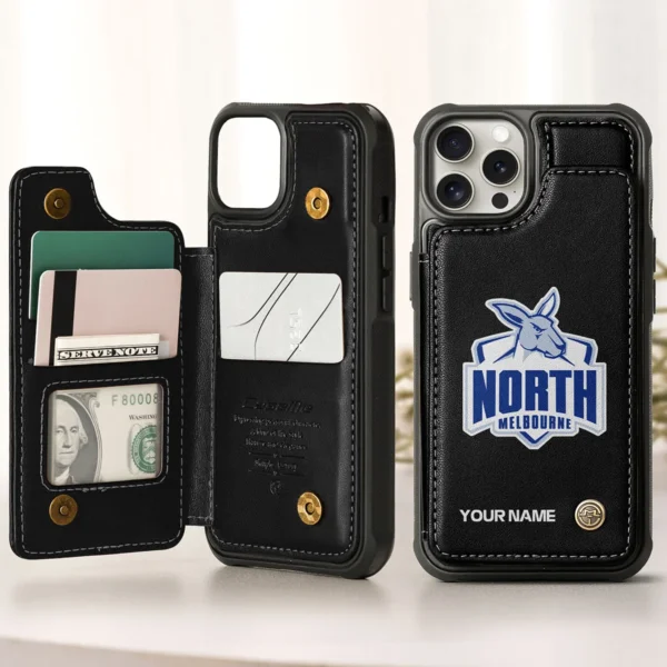 AFL North Melbourne Kangaroos Personalized Name - Leather Flip Wallet Phone Case HOAFL010725LPC01NMFC - Black