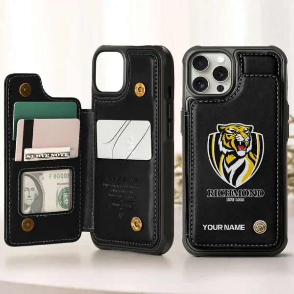 AFL Richmond Tigers Personalized Name - Leather Flip Wallet Phone Case HOAFL010725LPC01RICH - Black