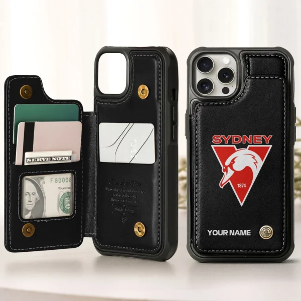 AFL Sydney Swans Personalized Name - Leather Flip Wallet Phone Case HOAFL010725LPC01SYD - Black