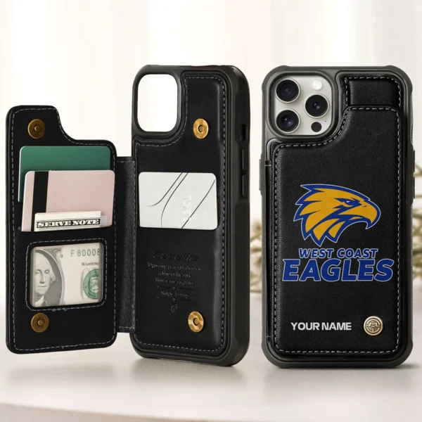 AFL West Coast Eagles Personalized Name - Leather Flip Wallet Phone Case HOAFL010725LPC01WCE - Black