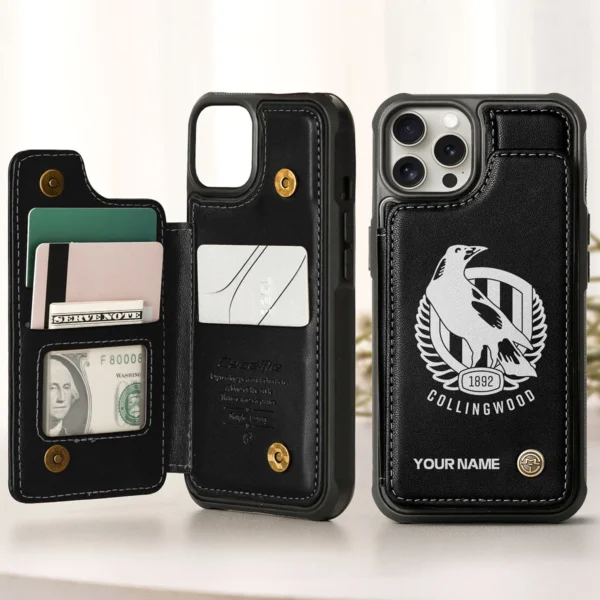 AFL Collingwood Magpies Personalized Name - Leather Flip Wallet Phone Case HOAFL010725LPC02COLL - Black