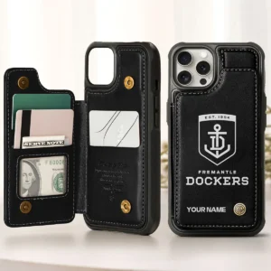 AFL Fremantle Dockers Personalized Name - Leather Flip Wallet Phone Case HOAFL010725LPC02FRE - Black