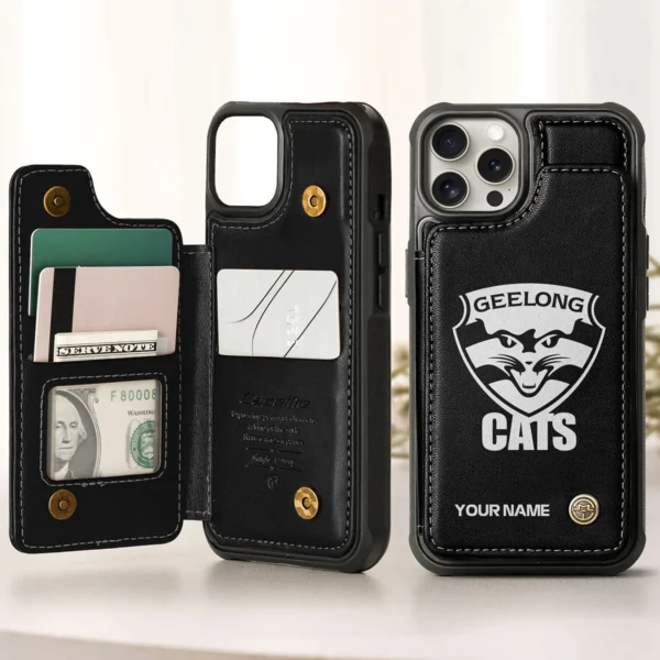 AFL Geelong Cats Personalized Name - Leather Flip Wallet Phone Case HOAFL010725LPC02GEEL - Black