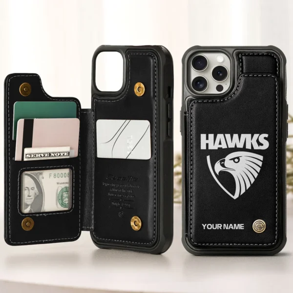 AFL Hawthorn Hawks Personalized Name - Leather Flip Wallet Phone Case HOAFL010725LPC02HAW - Black