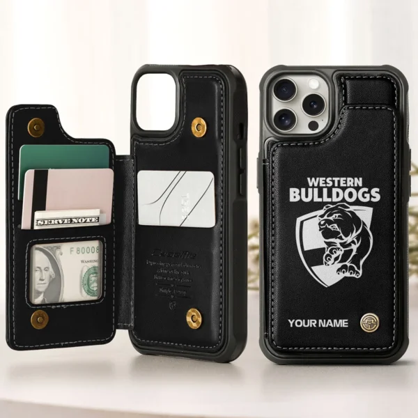 AFL Western Bulldogs Personalized Name - Leather Flip Wallet Phone Case HOAFL010725LPC02WB - Black