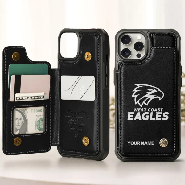 AFL West Coast Eagles Personalized Name - Leather Flip Wallet Phone Case HOAFL010725LPC02WCE - Black