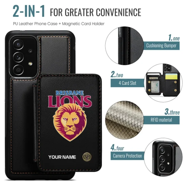 AFL Brisbane Lions Personalized Name - Leather Flip Wallet Phone Case HOAFL010725LPC01BL - Black - Image 2