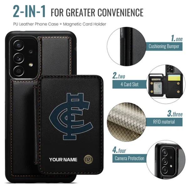 AFL Carlton Blues Personalized Name - Leather Flip Wallet Phone Case HOAFL010725LPC01CARL - Black - Image 2