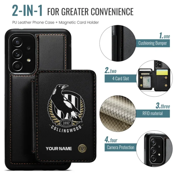 AFL Collingwood Magpies Personalized Name - Leather Flip Wallet Phone Case HOAFL010725LPC01COLL - Black - Image 2