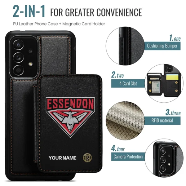 AFL Essendon Bombers Personalized Name - Leather Flip Wallet Phone Case HOAFL010725LPC01ESS - Black - Image 2