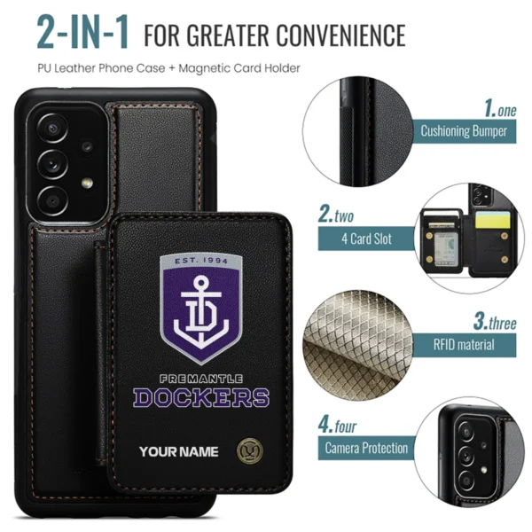 AFL Fremantle Dockers Personalized Name - Leather Flip Wallet Phone Case HOAFL010725LPC01FRE - Black - Image 2