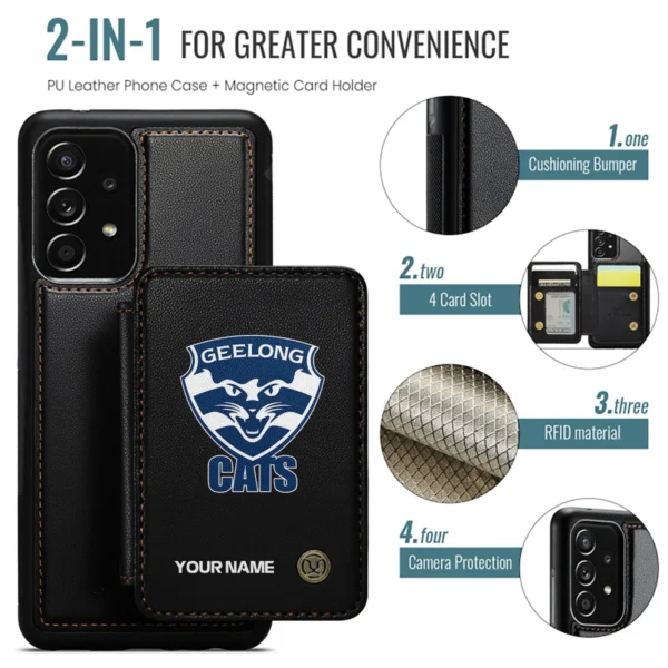 AFL Geelong Cats Personalized Name - Leather Flip Wallet Phone Case HOAFL010725LPC01GEEL - Black - Image 2