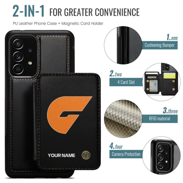 AFL GWS Giants Personalized Name - Leather Flip Wallet Phone Case HOAFL010725LPC01GWS - Black - Image 2