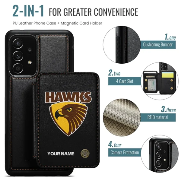 AFL Hawthorn Hawks Personalized Name - Leather Flip Wallet Phone Case HOAFL010725LPC01HAW - Black - Image 2