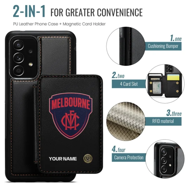 AFL Melbourne Demons Personalized Name - Leather Flip Wallet Phone Case HOAFL010725LPC01MELB - Black - Image 2