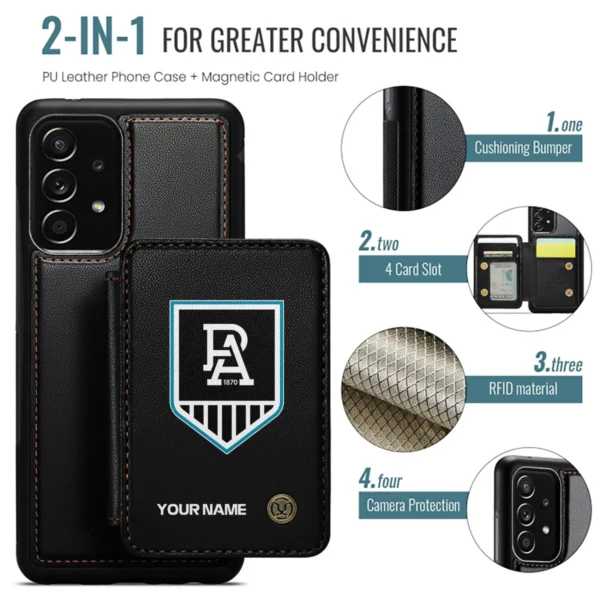 AFL Port Adelaide Power Personalized Name - Leather Flip Wallet Phone Case HOAFL010725LPC01PORT - Black - Image 2