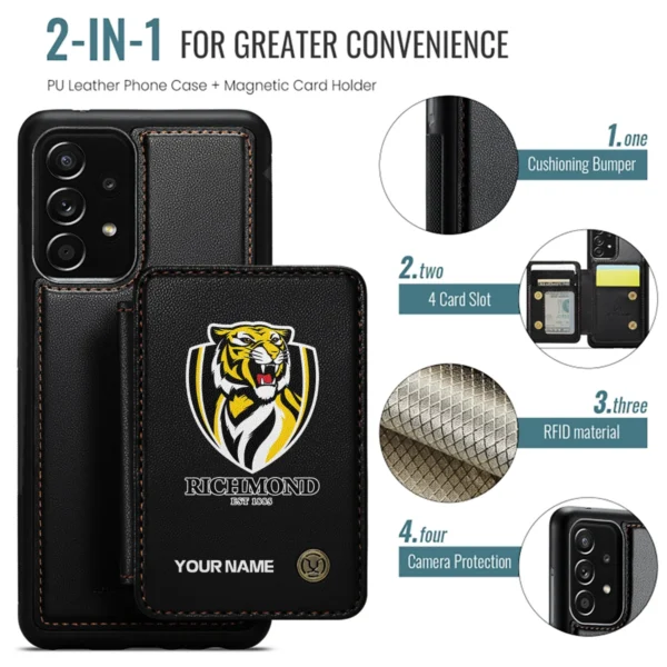 AFL Richmond Tigers Personalized Name - Leather Flip Wallet Phone Case HOAFL010725LPC01RICH - Black - Image 2