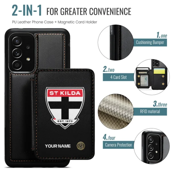 AFL St Kilda Saints Personalized Name - Leather Flip Wallet Phone Case HOAFL010725LPC01STK - Black - Image 2