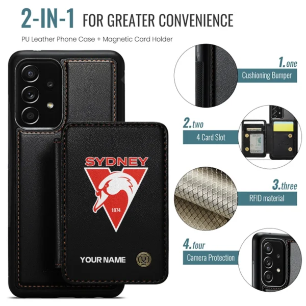 AFL Sydney Swans Personalized Name - Leather Flip Wallet Phone Case HOAFL010725LPC01SYD - Black - Image 2