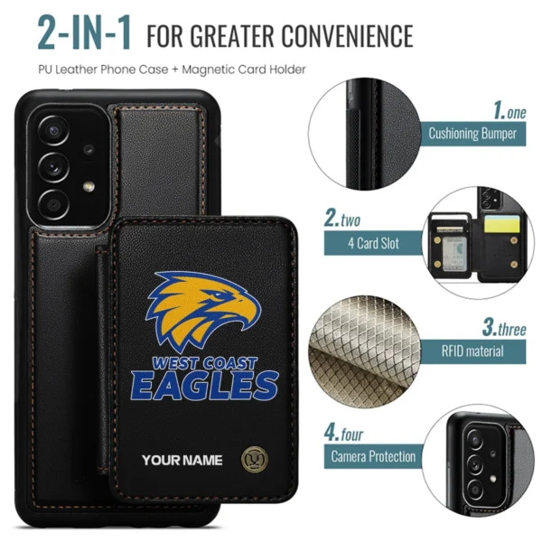 AFL West Coast Eagles Personalized Name - Leather Flip Wallet Phone Case HOAFL010725LPC01WCE - Black - Image 2