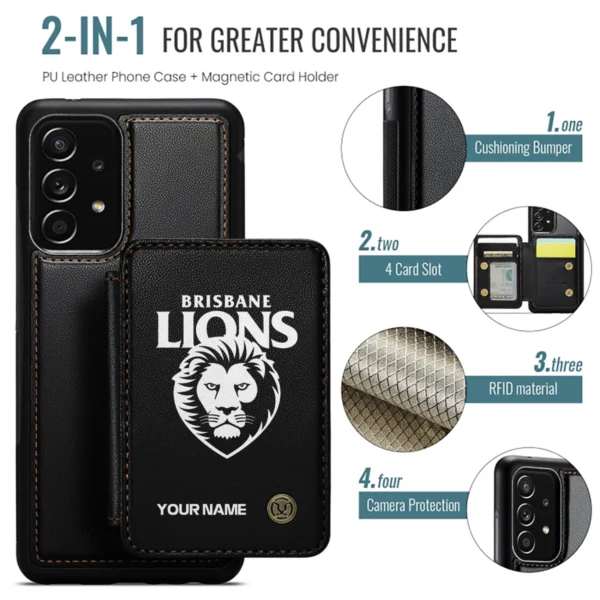 AFL Brisbane Lions Personalized Name - Leather Flip Wallet Phone Case HOAFL010725LPC02BL - Black - Image 2