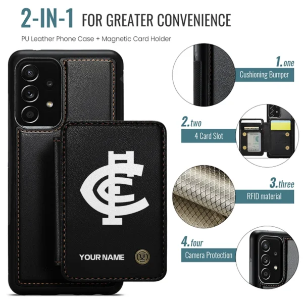 AFL Carlton Blues Personalized Name - Leather Flip Wallet Phone Case HOAFL010725LPC02CARL - Black - Image 2
