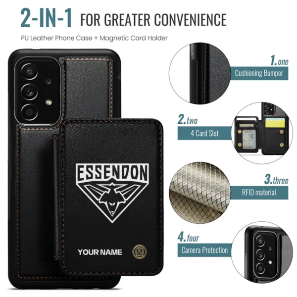 AFL Essendon Bombers Personalized Name - Leather Flip Wallet Phone Case HOAFL010725LPC02ESS - Black - Image 2