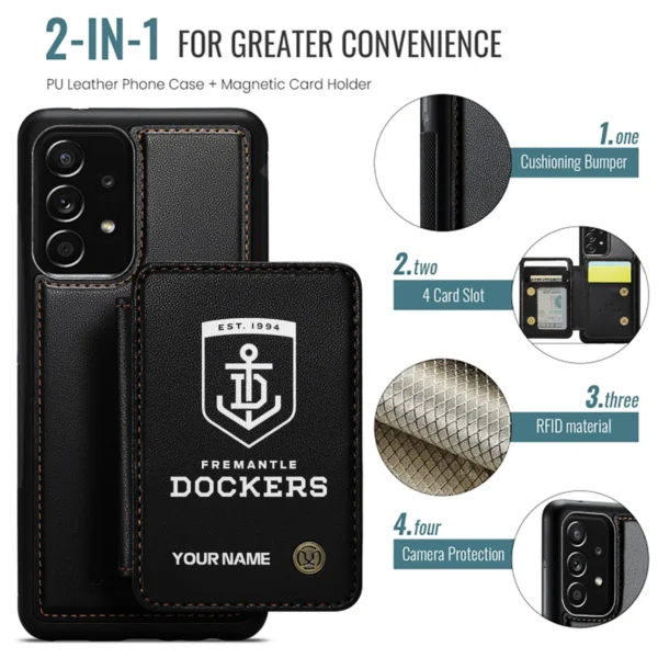 AFL Fremantle Dockers Personalized Name - Leather Flip Wallet Phone Case HOAFL010725LPC02FRE - Black - Image 2