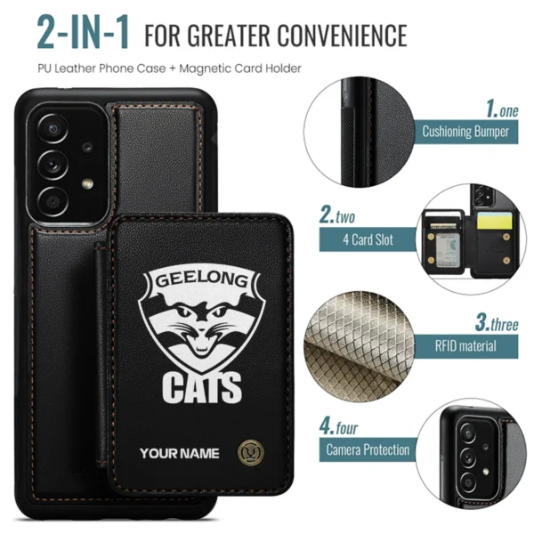 AFL Geelong Cats Personalized Name - Leather Flip Wallet Phone Case HOAFL010725LPC02GEEL - Black - Image 2