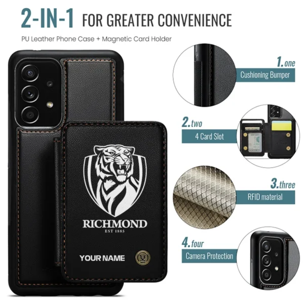 AFL Richmond Tigers Personalized Name - Leather Flip Wallet Phone Case HOAFL010725LPC02RICH - Black - Image 2