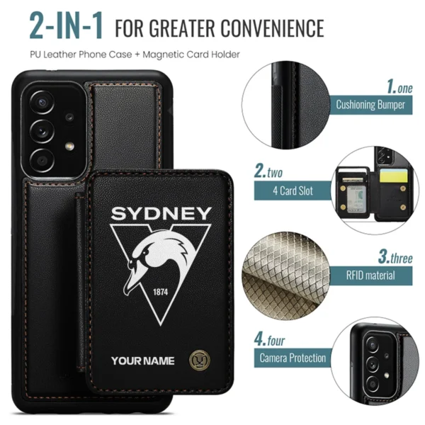 AFL Sydney Swans Personalized Name - Leather Flip Wallet Phone Case HOAFL010725LPC02SYD - Black - Image 2