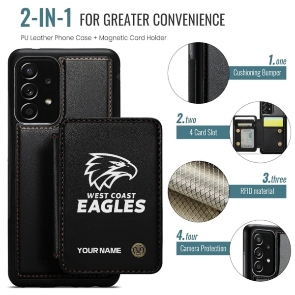 AFL West Coast Eagles Personalized Name - Leather Flip Wallet Phone Case HOAFL010725LPC02WCE - Black - Image 2