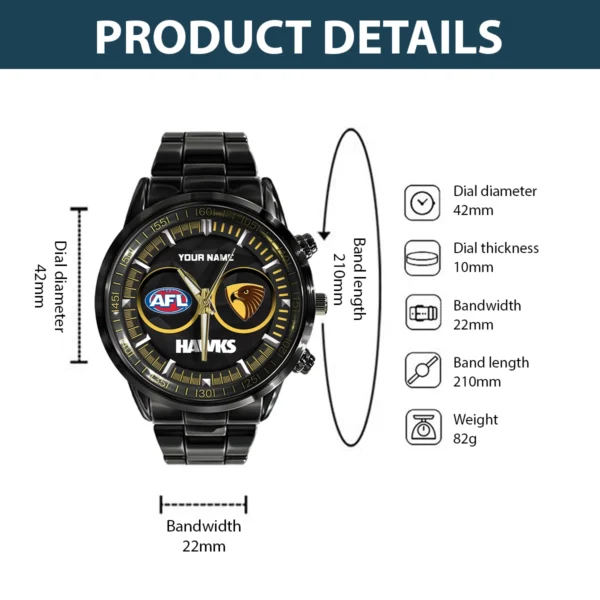 AFL Hawthorn Hawks Stainless Steel Watch Gift For Fans – HOAFL210725WA01HAW - Image 3
