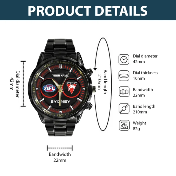 AFL Sydney Swans Stainless Steel Watch Gift For Fans – HOAFL210725WA01SYD - Image 3