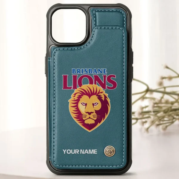 AFL Brisbane Lions Personalized Name - Leather Flip Wallet Phone Case HOAFL010725LPC01BL - Green - Image 2