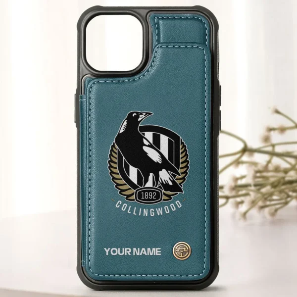AFL Collingwood Magpies Personalized Name - Leather Flip Wallet Phone Case HOAFL010725LPC01COLL - Green - Image 2
