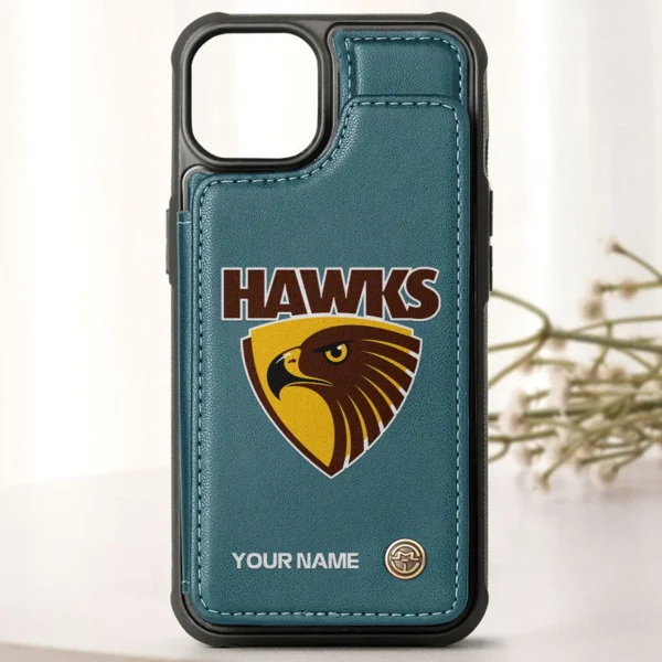 AFL Hawthorn Hawks Personalized Name - Leather Flip Wallet Phone Case HOAFL010725LPC01HAW - Green - Image 2
