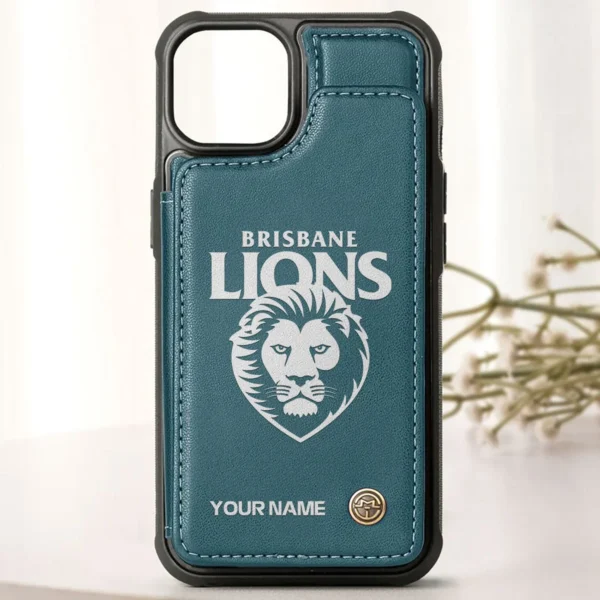 AFL Brisbane Lions Personalized Name - Leather Flip Wallet Phone Case HOAFL010725LPC02BL - Green - Image 2
